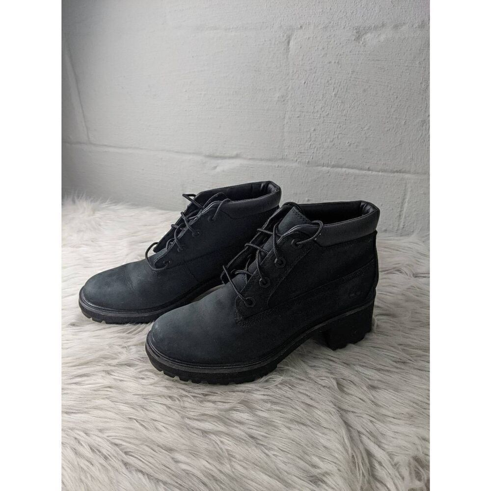 Timberland Womens Kinsley A25C4 Black Leather Lace Up Combat Boots Size 8.5